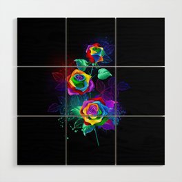 Branch with Rainbow Roses Wood Wall Art