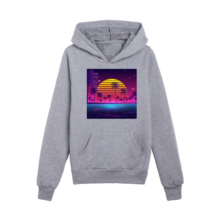 Majestic Sunset Synthwave Kids Pullover Hoodie