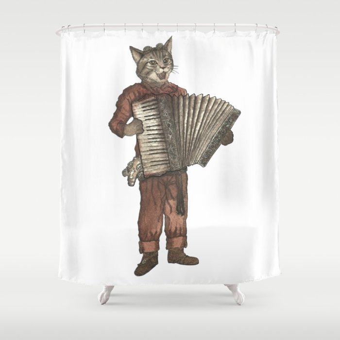 Accordion Cat With Goggles And Mask Shower Curtain By Felissimha