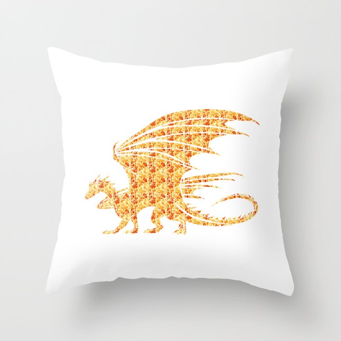 Dragon Silhouette Filled with Fiery Flames with Fiery Flames Throw Pillow