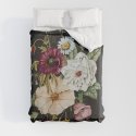 Colorful Wildflower Bouquet on Charcoal Black Duvet Cover