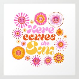 Here Comes the Sun - Pink and Yellow Art Print