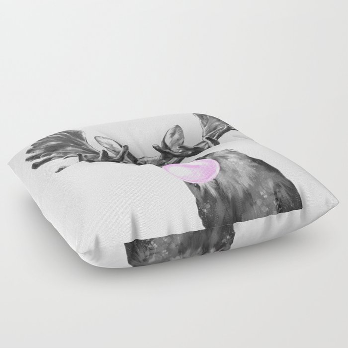 Bubble Gum Moose in Black and White Floor Pillow