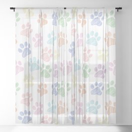 Colorful Paws doodle seamless pattern. Digital Illustration Background. Sheer Curtain