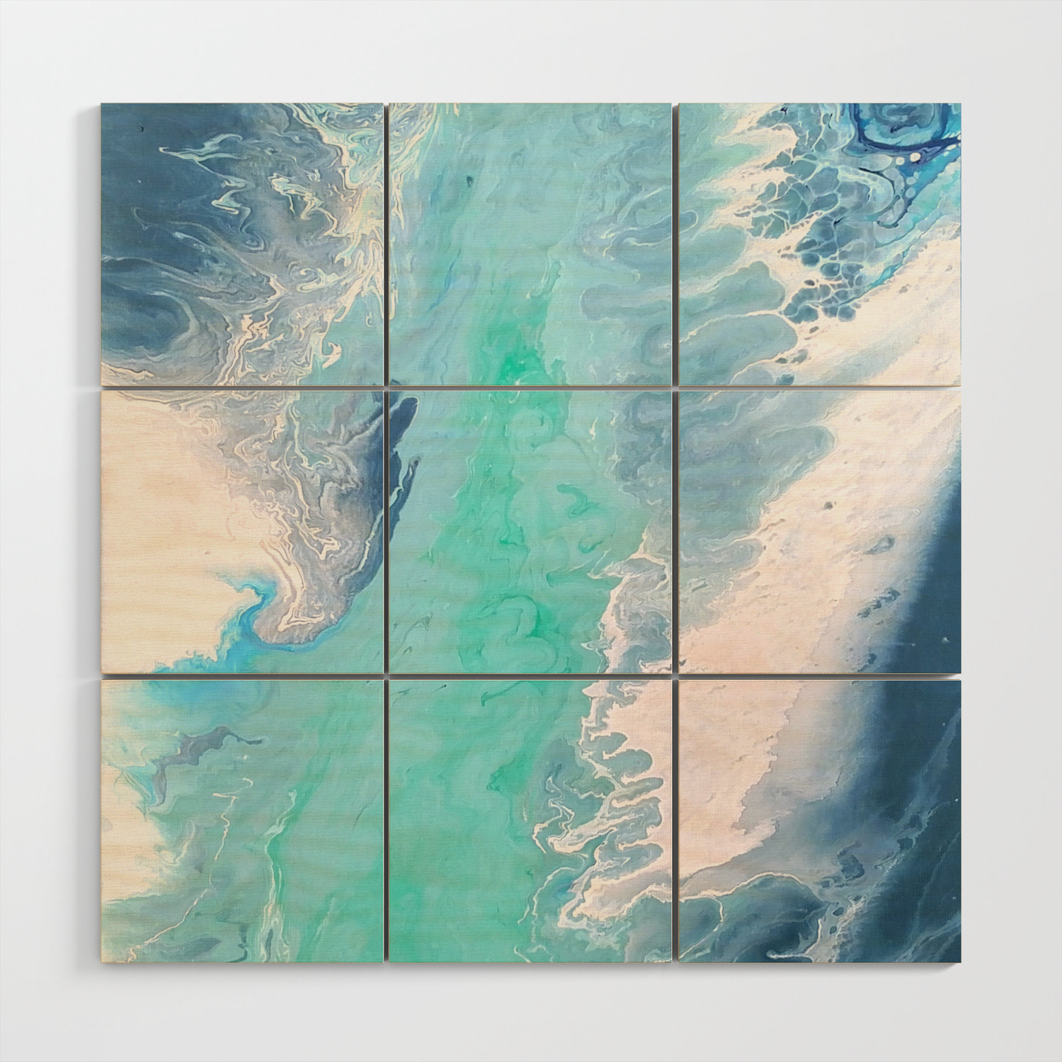 Blue Fluid Painting Waves Fluid Acrylic Abstract Wood Wall Art By