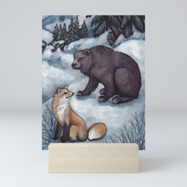 Winter meeting of Bear and Fox Mini Art Print