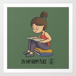 Happy Place - Books on Olive Green Art Print