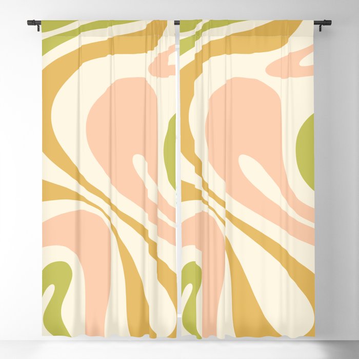 Mod Swirl Retro Abstract Pattern in Light Cream Blush Green Ochre Blackout Curtain