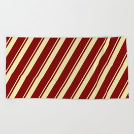 [ Thumbnail: Maroon & Pale Goldenrod Colored Lines Pattern Beach Towel ]