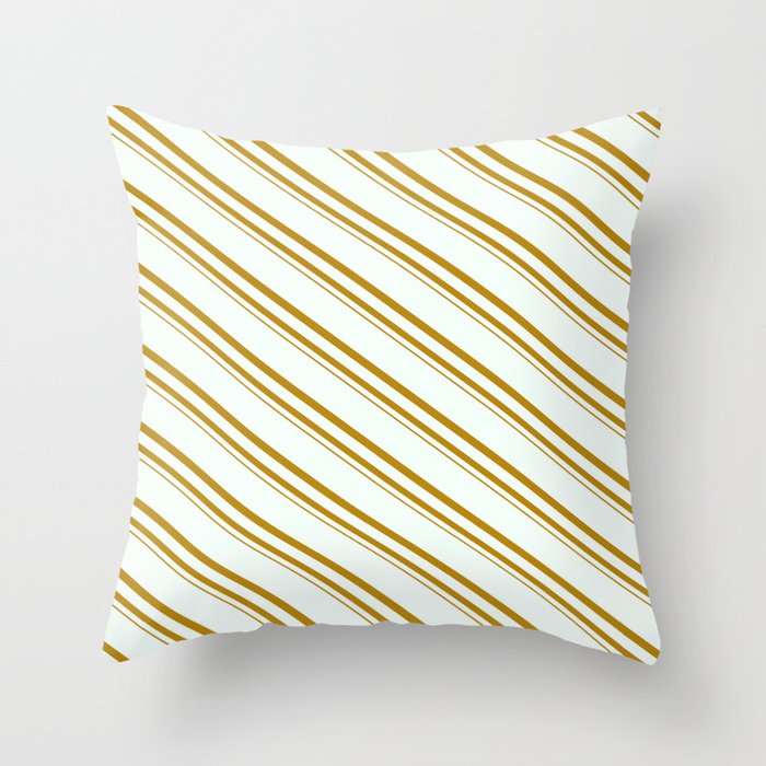 Mint Cream and Dark Goldenrod Colored Stripes Pattern Throw Pillow