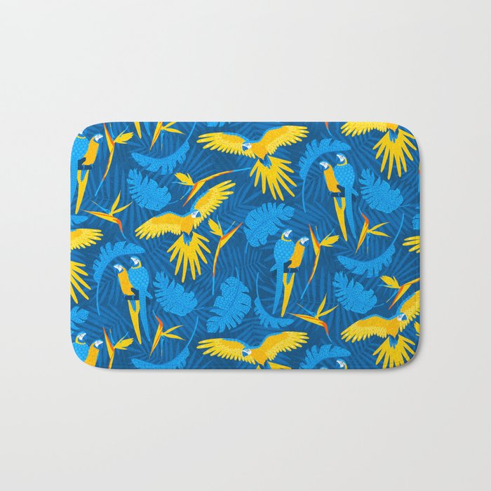 macaw blue yellow Bath Mat