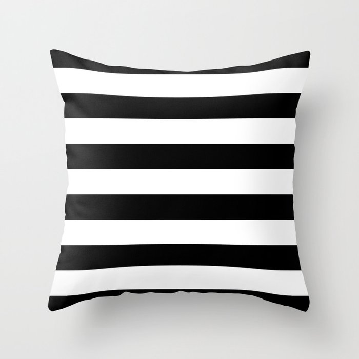 Stripe Black And White Horizontal Line Bold Minimalist Cabana Stripes Lines Drawing Throw Pillow