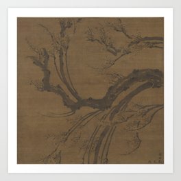 Spring Breeze of Myriad Pasts - Zhang Lou - Cropped Antique Brown Plum Blossoms Tree Branch Art Print