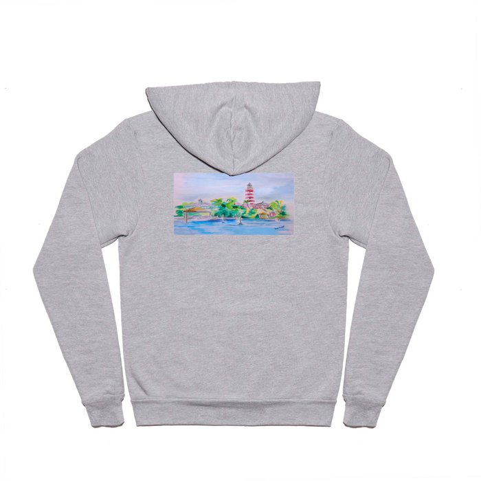 Elbow Reef Lighthouse Hope Town, Abaco, Bahamas Watercolor painting Hoody