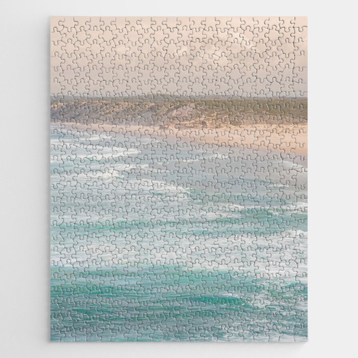 Sunset on Bordeira’s Beach | Pastel Color Beach Photography in Portugal Art Print | Ocean Waves in Color Jigsaw Puzzle