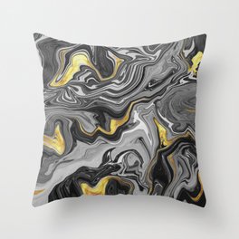 Abstract Melted Marble in Grey and Gold  Throw Pillow