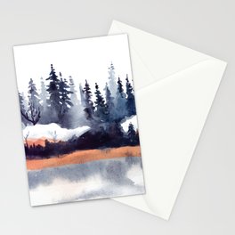 Winter Landscape With Pine Trees And Snow Watercolor Stationery Card