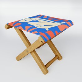 Bathing Nude with Coral and Blue Seagrass Matisse Inspired Abstract Painting Folding Stool