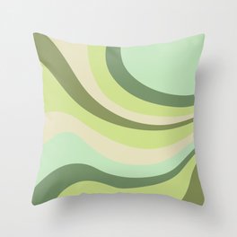 Retro Abstract Waves Lime, Olive Green, Light Green and Cream Throw Pillow