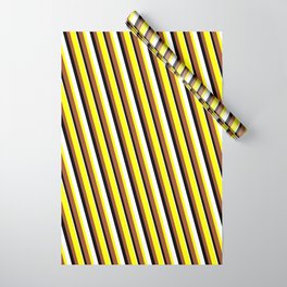 [ Thumbnail: Yellow, Sienna, Black, and White Colored Lined/Striped Pattern Wrapping Paper ]