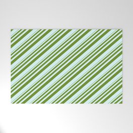 [ Thumbnail: Green and Light Cyan Colored Lined Pattern Welcome Mat ]