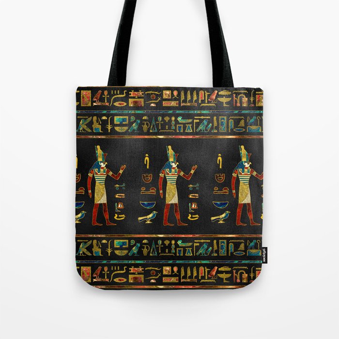 Egyptian  Gold, Teal and Red  glass pattern Tote Bag