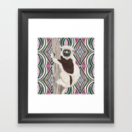 Sifaka lemur on pink pattern background Framed Art Print