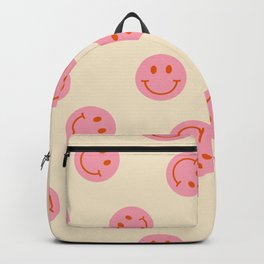 70s Retro Smiley Face Pattern in Beige & Pink Backpack | Graphicdesign, Brown, 60S, Curated, Hippie, Happy, Pattern, Pink, 1960S, Retropattern 