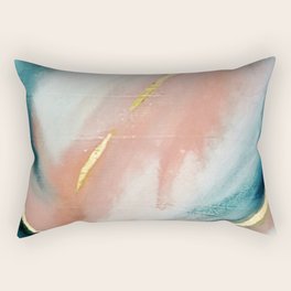 Celestial [3]: a minimal abstract mixed-media piece in Pink, Blue, and gold by Alyssa Hamilton Art Rectangular Pillow