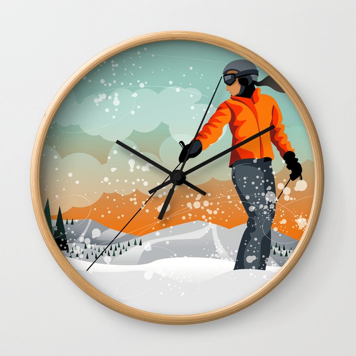 Skier Looking Wall Clock