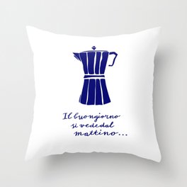 Kitchen art Italian coffee brewer blue Throw Pillow
