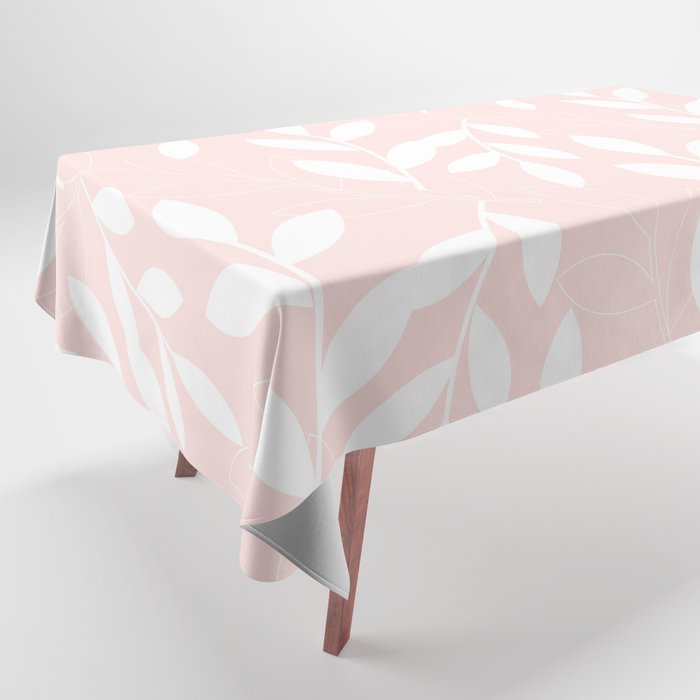 Eloquence Pink White Leaves Pattern Tablecloth