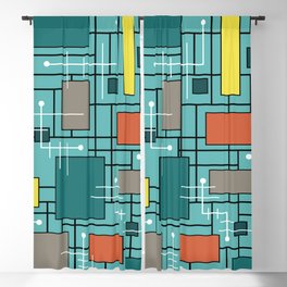 Atomic Era Abstract Lines Boxes Turquoise Blackout Curtain