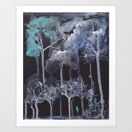 Winter Ghost Trees at Night Art Print