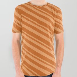 [ Thumbnail: Brown & Chocolate Colored Lines Pattern All Over Graphic Tee ]