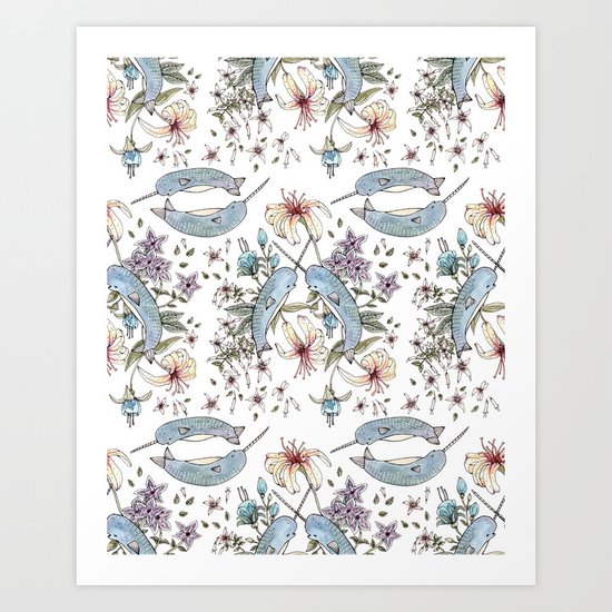 Narwhal pattern Art Print