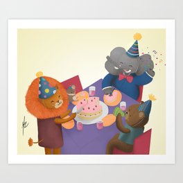 Birthday Party Art Print | Digitalart, Painting, Digital, Illustration, Childrenillustration, Birthdayparty, Cute, Animal 