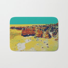 Nature landscape illustration - Algarve Portugal vintage travel, beach Bath Mat