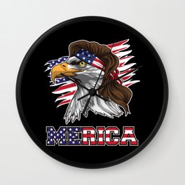 Patriotic Mullet Eagle | Independence Day July 4th Wall Clock | Unitedstates, Fourthofjuly, Stripes, Starsandstripes, White, Stars, Red, Merica, Usa, 1776 
