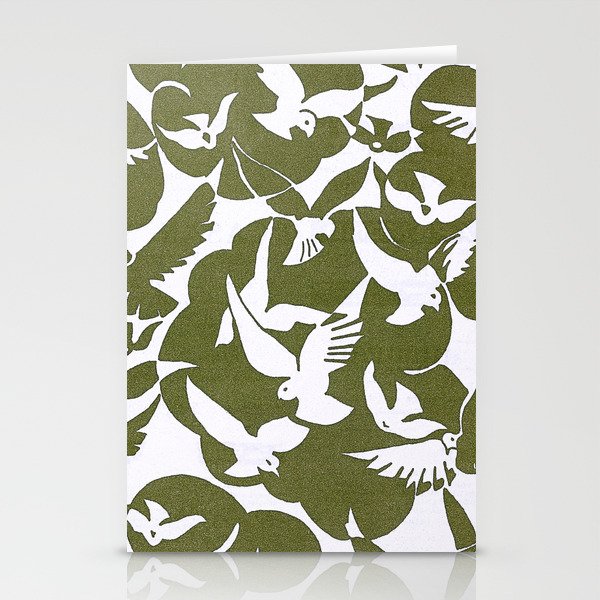 Pigeons in Olive and White Stationery Cards