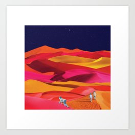 Children Play on Sunset Colored Dunes Art Print