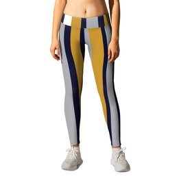 Modern Stripes in Mustard Yellow, Navy Blue, Gray, and White. Minimalist Color Block Leggings | Aesthetic, Pattern, Graphicdesign, Vertical Stripes, Gold, Curated, Blue, Modern, Striped, Digital 