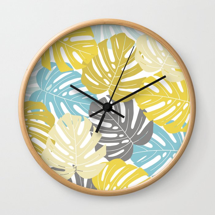 Colourful tropical leaves Wall Clock