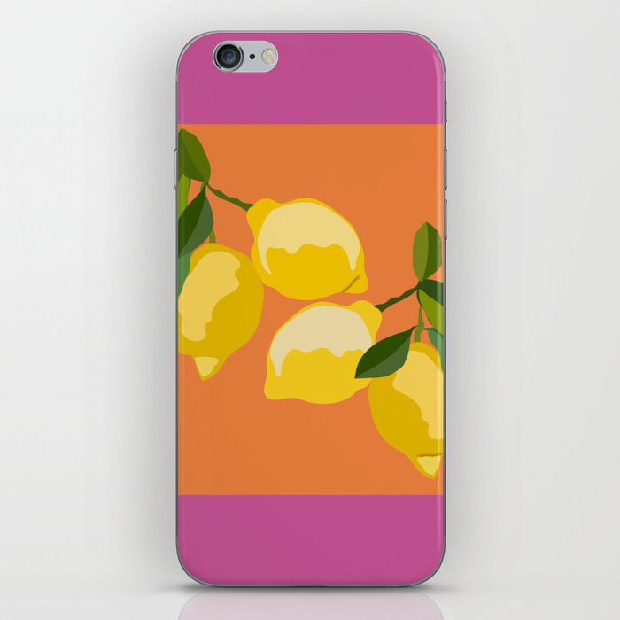 Fresh Lemon Tree Art Design on Pink and Orange iPhone Skin