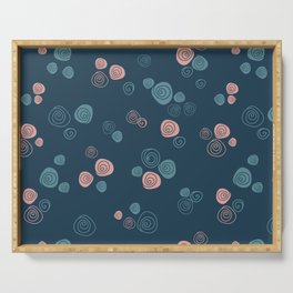 Pastel blue and pink roses on midnight blue background Serving Tray