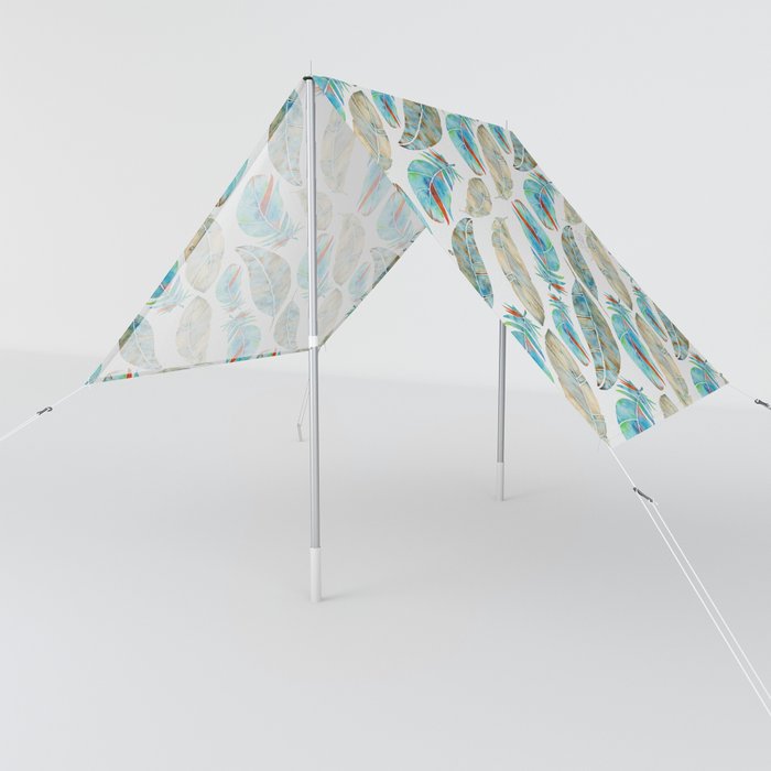 Watercolor Feathers Pattern- Tan & Turquoise  Sun Shade