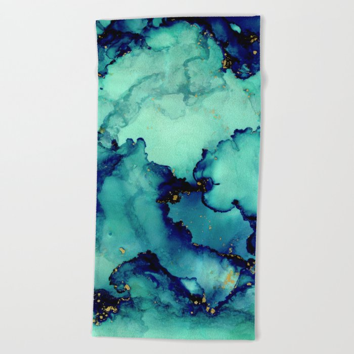 Navy Seas- Blue Green Abstract Painting Beach Towel