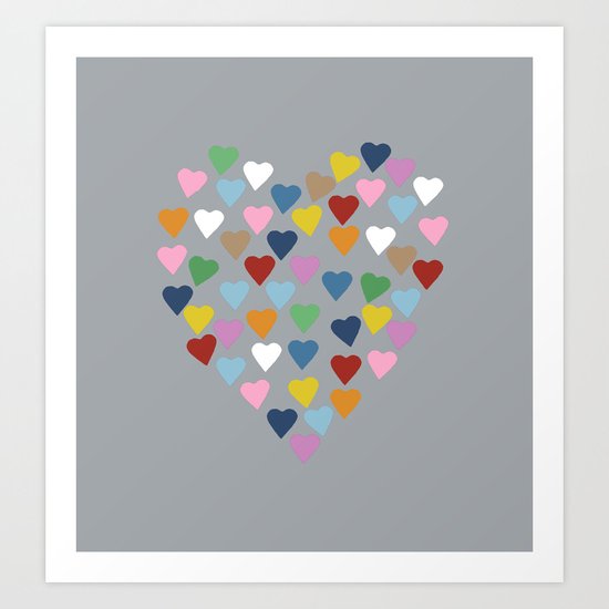 Hearts Heart Multi Grey Art Print