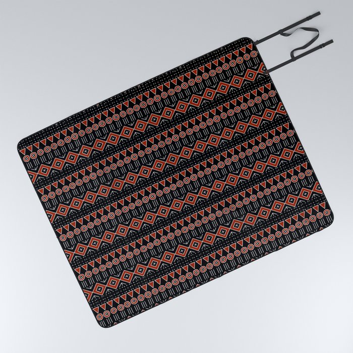 Mudcloth Style 2 in Black and Red Picnic Blanket