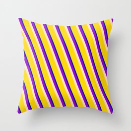 [ Thumbnail: Vibrant Green, Blue, Dark Violet, Bisque & Yellow Colored Striped Pattern Throw Pillow ]